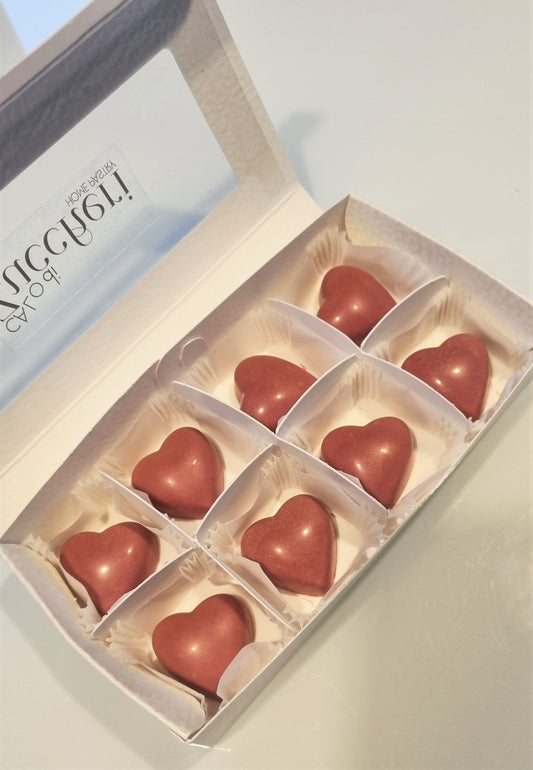 Praline a forma di cuore Cioccolato Ruby, Miele e Fragola